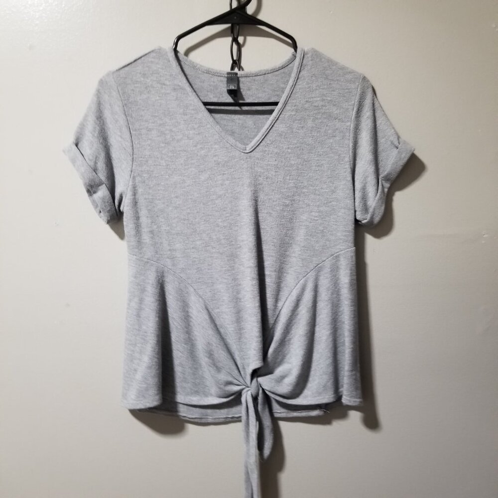 ALYA Blouse Gray Women's Small Tie Front